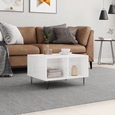 vidaXL Τραπεζάκι Σαλονιού Γυαλ. Λευκό 60x50x36,5cm Επεξεργ. Ξύλο 1 τεμ.