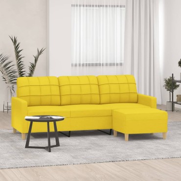 vidaXL Καναπές Τριθέσιος Ανοιχτό Κίτρινο Υφασμάτινος Υποπόδιο 198x77x80cm 1 τεμ.
