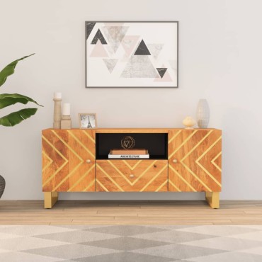 vidaXL Έπιπλο Τηλεόρασης Καφέ/Μαύρο 105x33,5x46cm Μασίφ Ξύλο Μάνγκο