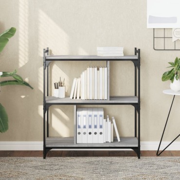 vidaXL Βιβλιοθήκη 3 Επιπέδων Γκρι Sonoma 76x32x88cm Επεξ. Ξύλο 1 τεμ.