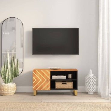 vidaXL Έπιπλο Τηλεόρασης Καφέ/Μαύρο 80x31,5x46cm Μασίφ Ξύλο Μάνγκο