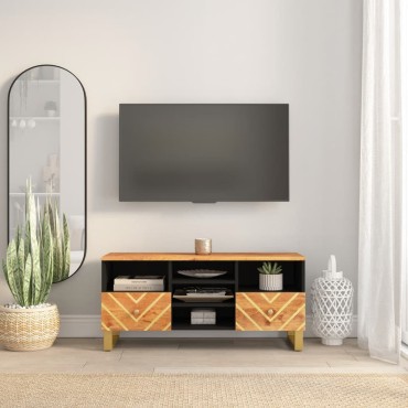 vidaXL Έπιπλο Τηλεόρασης Καφέ/Μαύρο 100x33,5x46cm Μασίφ Ξύλο Μάνγκο
