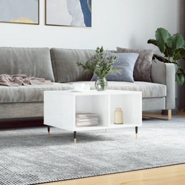 vidaXL Τραπεζάκι Σαλονιού Γυαλ. Λευκό 60x50x36,5cm Επεξεργ. Ξύλο 1 τεμ.