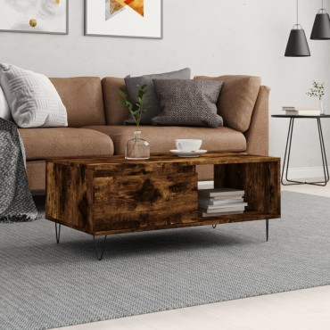vidaXL Τραπεζάκι Σαλονιού Καπνιστή Δρυς 90x50x36,5cm Επεξεργ. Ξύλο 1 τεμ.