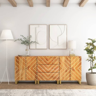 vidaXL Βοηθητικά Έπιπλα 3 τεμ. Καφέ/Μαύρο 60x33,5x75cm Μασίφ Ξύλο Μάνγκο