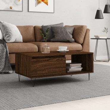 vidaXL Τραπεζάκι Σαλονιού Καφέ Δρυς 90x50x36,5cm Επεξεργασμ. Ξύλο 1 τεμ.