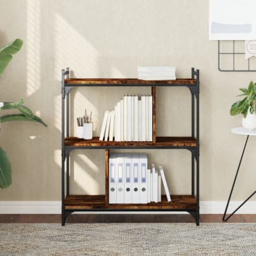 vidaXL Βιβλιοθήκη 3 Επιπέδων Καπνιστή Δρυς 76x32x88cm Επεξ. Ξύλο 1 τεμ.