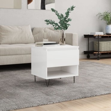 vidaXL Τραπεζάκι Σαλονιού Γυαλιστ. Λευκό 50x46x50cm Επεξεργ. Ξύλο 1 τεμ.