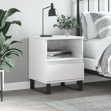 vidaXL Κομοδίνο Γυαλ. Λευκό 40x35x50cm από Επεξεργασμένο Ξύλο 1 τεμ.