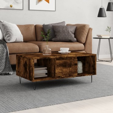 vidaXL Τραπεζάκι Σαλονιού Καπνιστή Δρυς 90x50x36,5cm Επεξεργ. Ξύλο 1 τεμ.