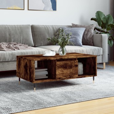 vidaXL Τραπεζάκι Σαλονιού Καπνιστή Δρυς 90x50x36,5cm Επεξεργ. Ξύλο 1 τεμ.