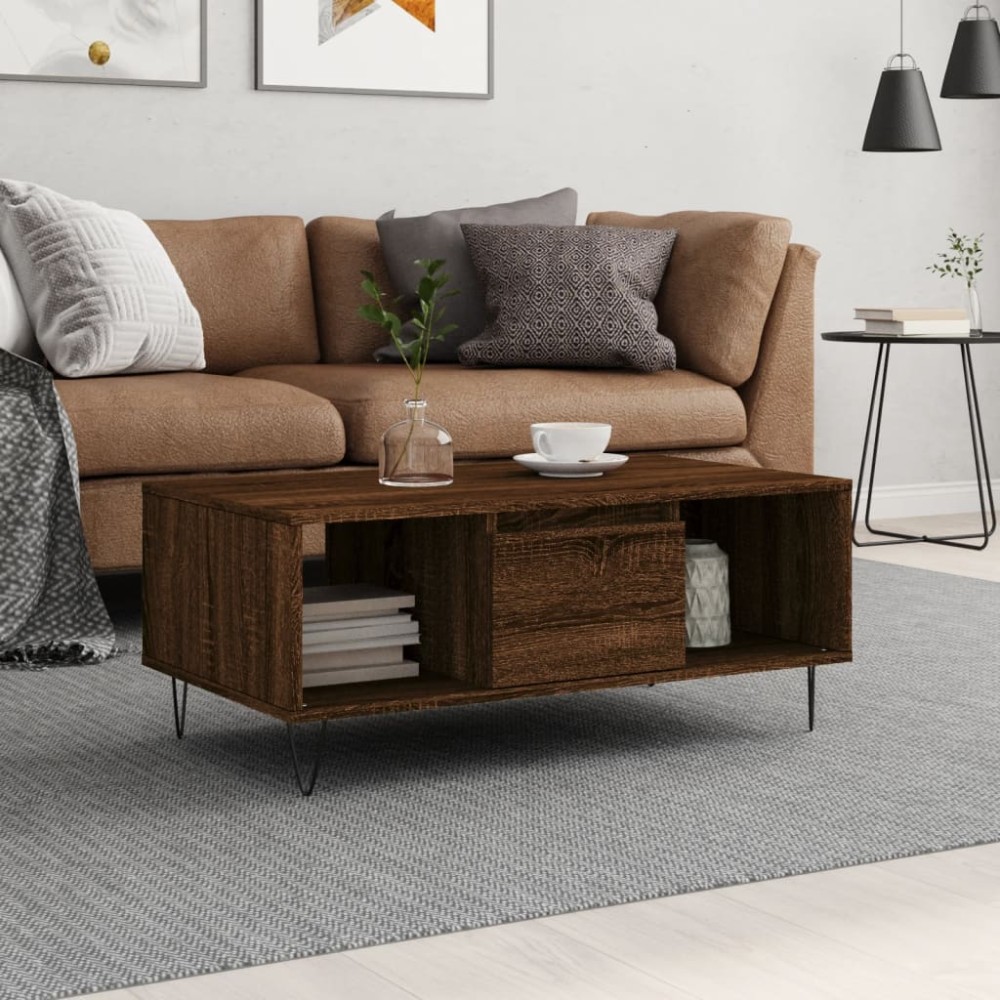 vidaXL Τραπεζάκι Σαλονιού Καφέ Δρυς 90x50x36,5cm Επεξεργασμ. Ξύλο 1 τεμ.