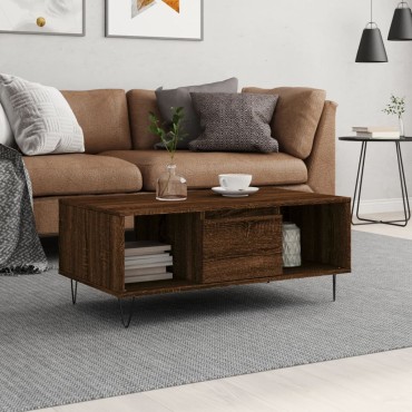 vidaXL Τραπεζάκι Σαλονιού Καφέ Δρυς 90x50x36,5cm Επεξεργασμ. Ξύλο 1 τεμ.