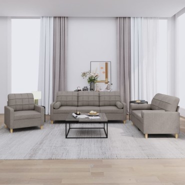 vidaXL Σετ Σαλονιού 3 τεμ. Taupe από Ύφασμα 78x77x80cm  Διθέσιος Τριθέσιος