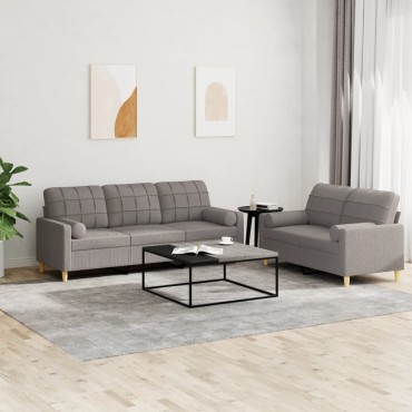vidaXL Σετ Σαλονιού 2 τεμ. Taupe από Ύφασμα Μικροϊνών με Μαξιλάρια 138x77x80cm  Διθέσιος Τριθέσιος