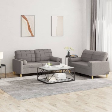 vidaXL Σετ Σαλονιού 2 τεμ. Taupe από Ύφασμα Μικροϊνών με Μαξιλάρια 138x77x80cm  Διθέσιος