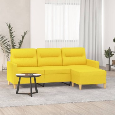 vidaXL Καναπές Τριθέσιος Ανοιχτό Κίτρινο Υφασμάτινος Υποπόδιο 198x77x80cm 1 τεμ.