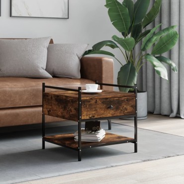 vidaXL Τραπεζάκι Σαλονιού Καπνιστή Δρυς 50x50x50cm Επεξεργασμ. Ξύλο 1 τεμ.