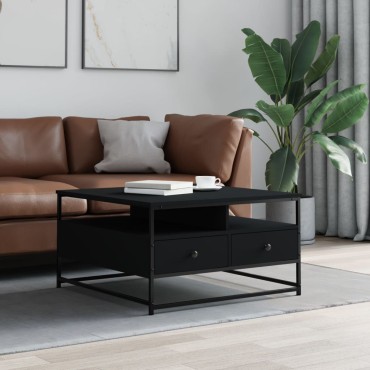 vidaXL Τραπεζάκι Σαλονιού Μαύρο 80x80x45cm από Επεξεργασμένο Ξύλο 1 τεμ.