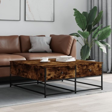 vidaXL Τραπεζάκι Σαλονιού Καπνιστή Δρυς 100x99x40cm Επεξεργ. Ξύλο 1 τεμ.