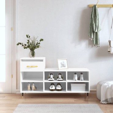 vidaXL Παπουτσοθήκη Γυαλιστερό Λευκό 102x36x60cm Επεξεργασμένο Ξύλο