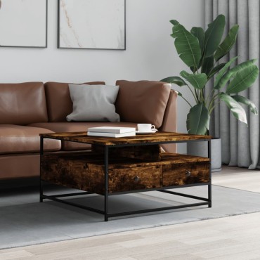 vidaXL Τραπεζάκι Σαλονιού Καπνιστή Δρυς 80x80x45cm Επεξεργ. Ξύλο 1 τεμ.