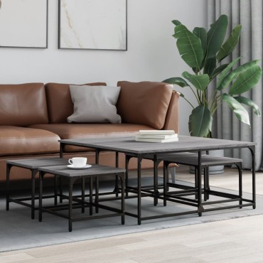 vidaXL Τραπεζάκια Ζιγκόν 5 τεμ. Γκρι Sonoma από Επεξεργασμένο Ξύλο 100x100x45cm
