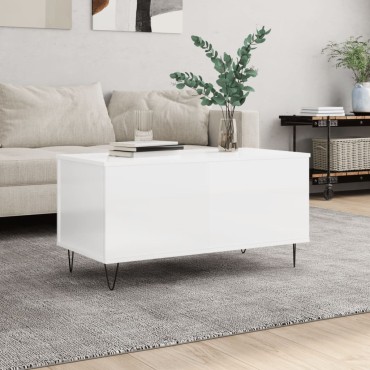 vidaXL Τραπεζάκι Σαλονιού Γυαλ. Λευκό 90x44,5x45cm Επεξεργ. Ξύλο 1 τεμ.