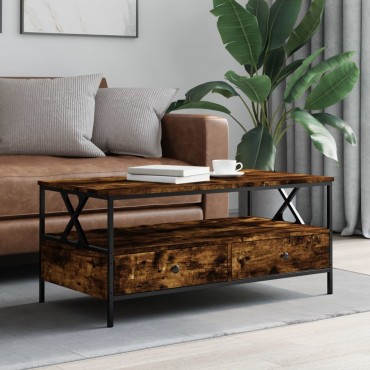 vidaXL Τραπεζάκι Σαλονιού Καπνιστή Δρυς 100x51x 45cm Επεξεργ. Ξύλο 1 τεμ.