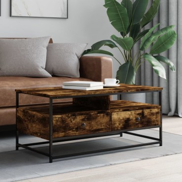 vidaXL Τραπεζάκι Σαλονιού Καπνιστή Δρυς 100x51x 45cm Επεξεργ. Ξύλο 1 τεμ.