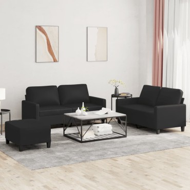 vidaXL Σετ Σαλονιού 3 τεμ. Μαύρο από Συνθετικό Δέρμα με Μαξιλάρια 138x77x80cm  Διθέσιος