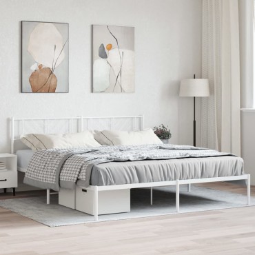 vidaXL Πλαίσιο Κρεβατιού με Κεφαλάρι Λευκό 193 x 203 εκ. Μεταλλικό