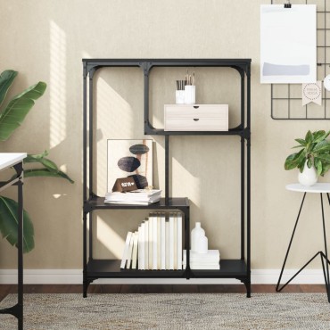 vidaXL Βιβλιοθήκη Μαύρη 81x36x115cm Επεξεργασμένο Ξύλο / Ατσάλι 1 τεμ.