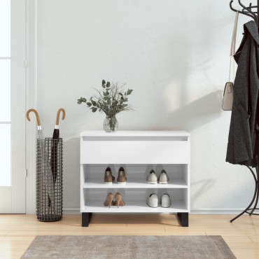 vidaXL Παπουτσοθήκη Γυαλιστερή Λευκή 70x36x60cm Επεξεργασμένο Ξύλο