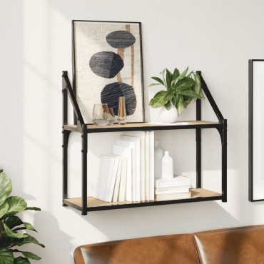 vidaXL Ραφιέρα Τοίχου με 2 Ράφια Sonoma Δρυς 60x21x51cm Επεξεργ. Ξύλο 1 τεμ.