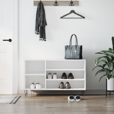vidaXL Παπουτσοθήκη Γυαλιστερό Λευκό 102x36x60cm Επεξεργασμένο Ξύλο
