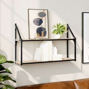 vidaXL Ραφιέρα Τοίχου με 2 Ράφια Sonoma Δρυς 80x21x51cm Επεξεργ. Ξύλο 1 τεμ.