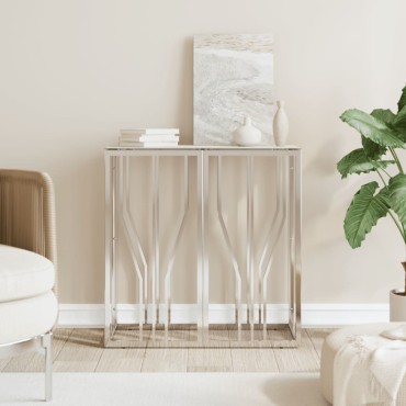 vidaXL Τραπέζι Κονσόλα Ασημί 70x30x70cm Ανοξείδωτο Ατσάλι και Γυαλί 1 τεμ.