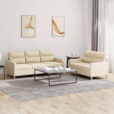 vidaXL Πολυθρόνες Σετ 2 τεμ. Κρεμ από Ύφασμα με Μαξιλάρια 138x77x80cm  Διθέσιος Τριθέσιος
