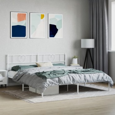 vidaXL Πλαίσιο Κρεβατιού με Κεφαλάρι Λευκό 180x200cm Μεταλλικό 1 τεμ. - Διπλό