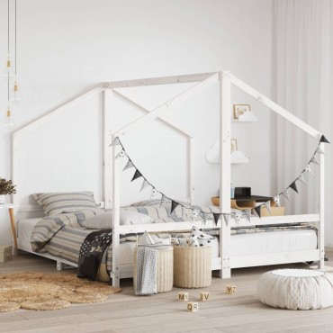 vidaXL Πλαίσιο Παιδικού Κρεβατιού Λευκό 2x(90x200)cm Μασίφ Ξύλο Πεύκου 1 τεμ. - Μονό