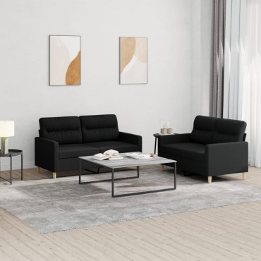 vidaXL Πολυθρόνες Σετ 2 τεμ. Μαύρες από Ύφασμα με Μαξιλάρια 138x77x80cm  Διθέσιος