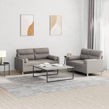 vidaXL Σετ Σαλονιού 2 τεμ. Taupe από Ύφασμα Μικροϊνών με Μαξιλάρια 138x77x80cm  Διθέσιος