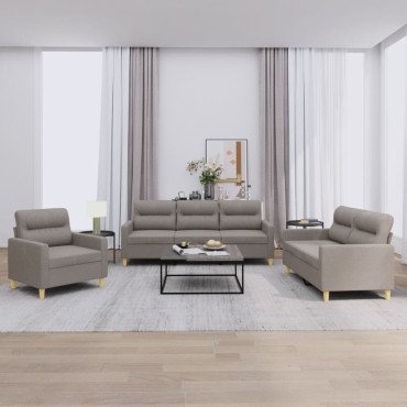 vidaXL Πολυθρόνες Σετ 3 τεμ. Taupe από Ύφασμα με Μαξιλάρια 78x77x80cm  Διθέσιος Τριθέσιος