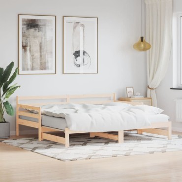 vidaXL Καναπές Κρεβάτι Συρόμενος 90x200cm Μασίφ Ξύλο Πεύκου 1 τεμ. - Μονό