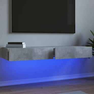 vidaXL Ντουλάπια Τηλεόρασης με LED 2 τεμ. Γκρι Σκυρ. 60x35x15,5cm