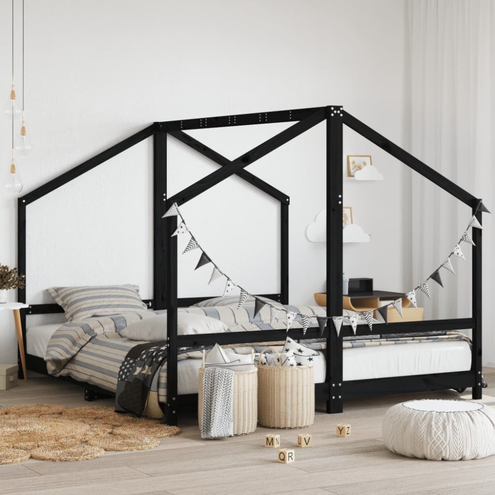 vidaXL Πλαίσιο Παιδικού Κρεβατιού Μαύρο 2x(90x200)cm Μασίφ Ξύλο Πεύκου 1 τεμ. - Μονό