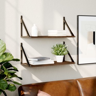 vidaXL Ραφιέρες Τοίχου 2 τεμ. Καφέ Δρυς 60x25x25,5cm από Επεξ. Ξύλο