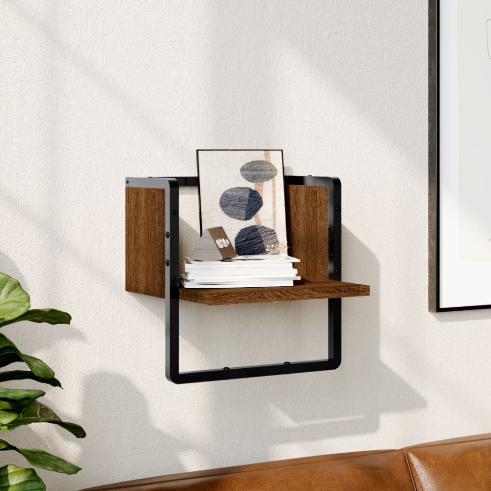 vidaXL Ράφι Τοίχου με Μπάρα Καφέ Δρυς 30x25x30cm 1 τεμ.