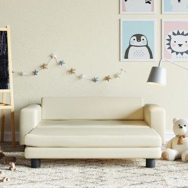 vidaXL Καναπές Παιδικός με Υποπόδιο Κρεμ 100x50x30cm Συνθ. Δέρμα 1 τεμ.